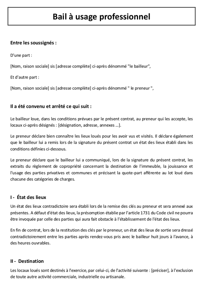 exemple de bail professionnel au format Word