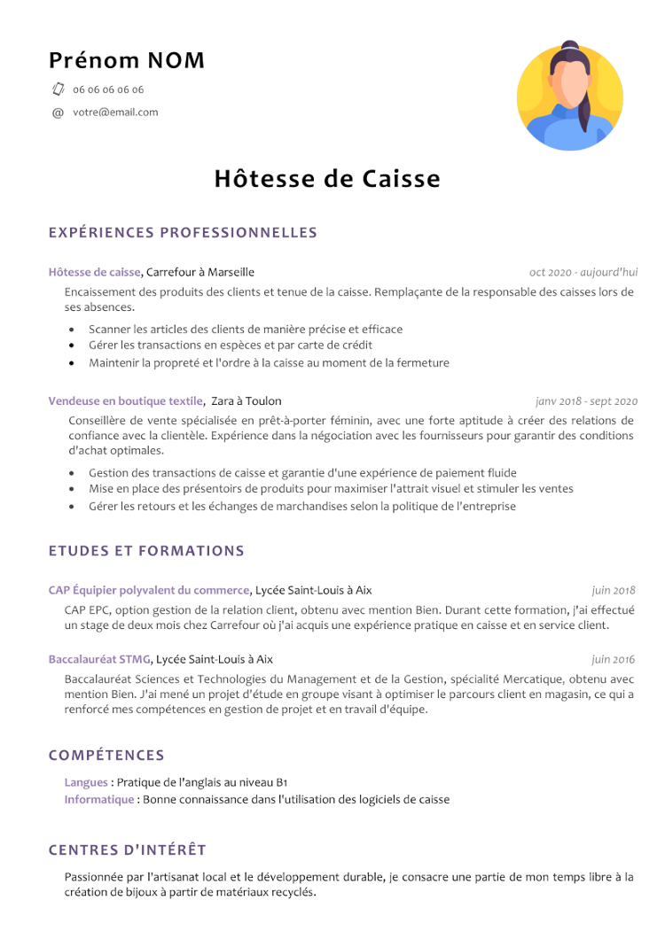 CV Hôtesse de Caisse