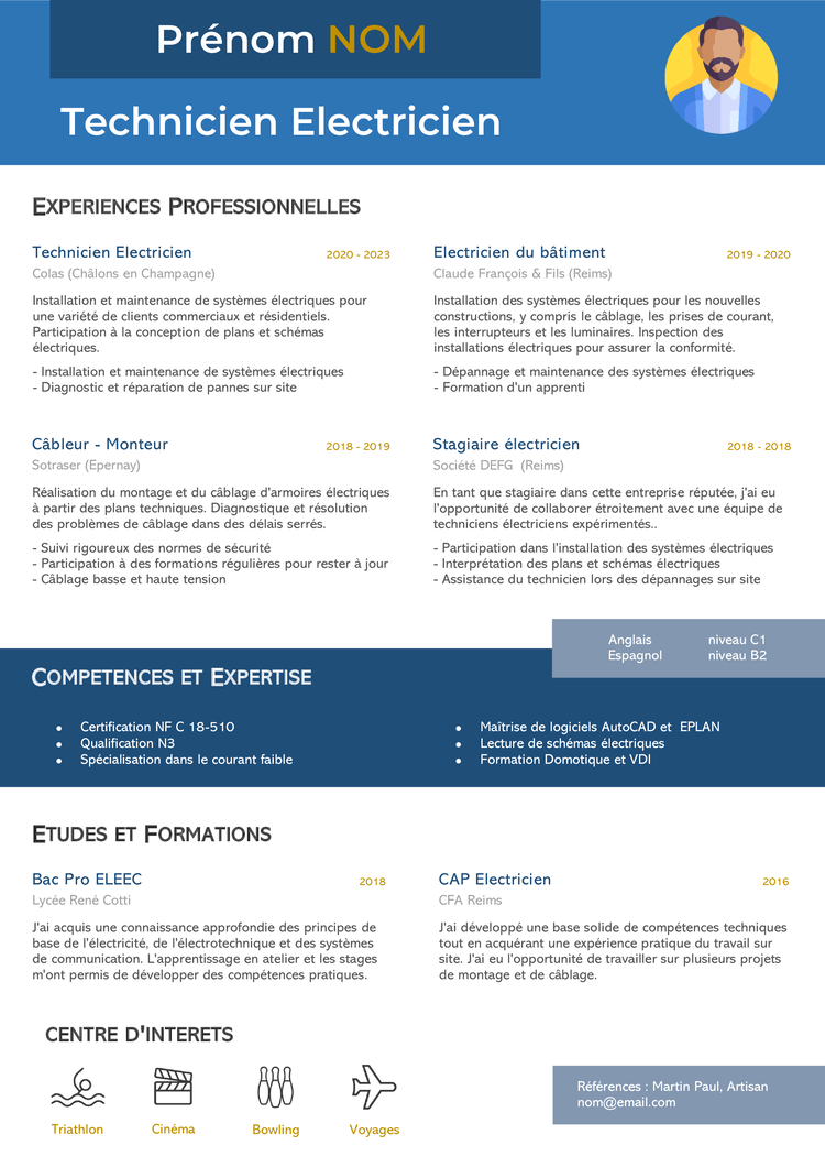 CV Technicien Electricien