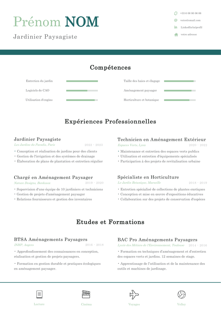 CV Jardinier Paysagiste
