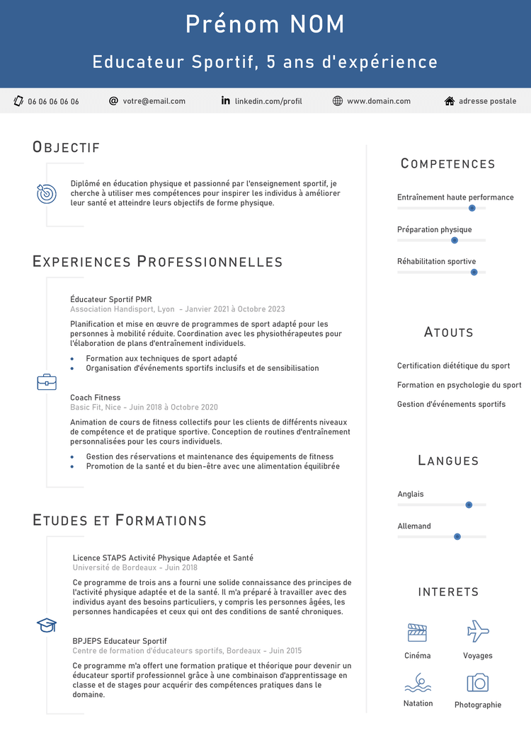 CV Educateur Sportif