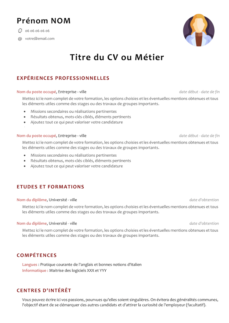 CV Classique et Traditionnel