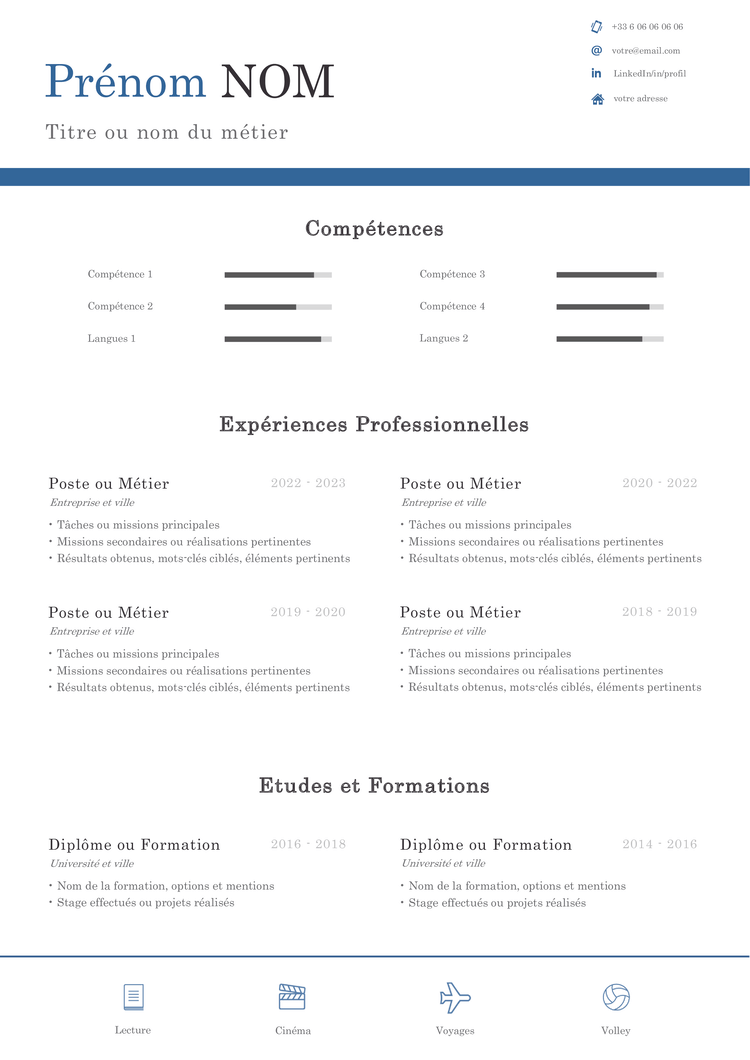 Curriculum Vitae En Word Modèle de CV Compétences à télécharger