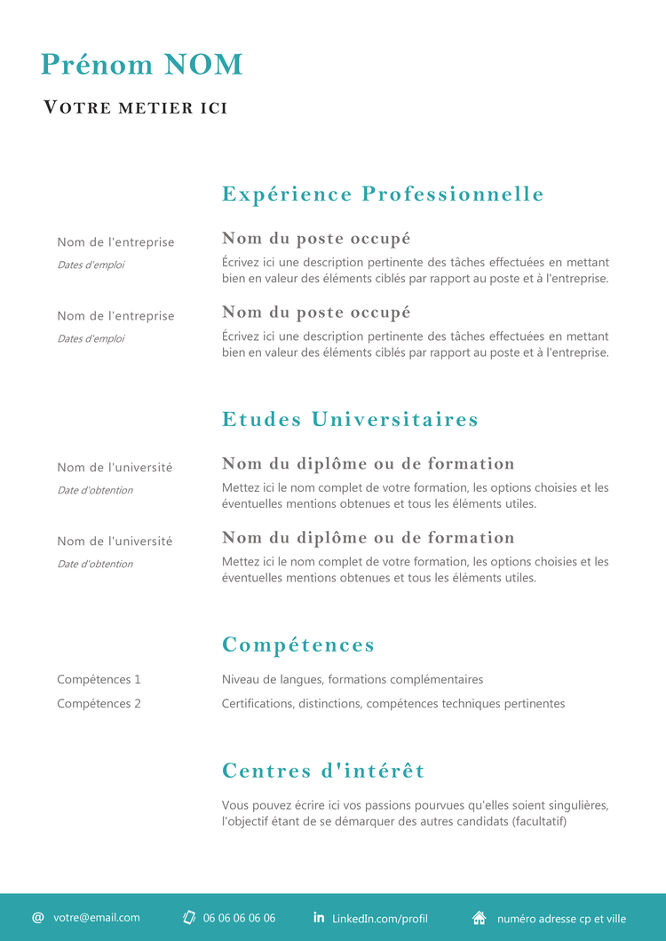 CV Esthétique sans photo