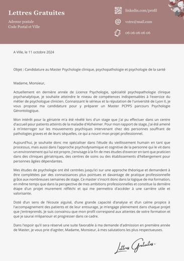 Une lettre de motivation pour un Master Psychologie