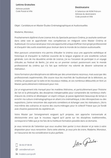 Une lettre de motivation pour un Master Cinéma et Audiovisuel