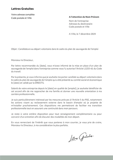 Exemple de lettre pour un départ volontaire d'un licenciement écon