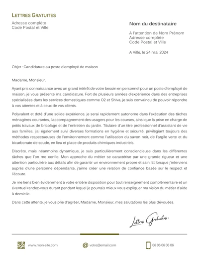 Une lettre de motivation d'un employé de maison