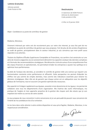 Une lettre de motivation d'un contrôleur interne