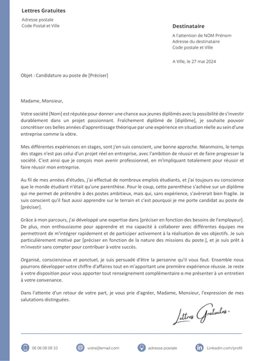 Une lettre de motivation d'un jeune diplômé