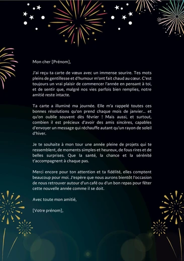 Une carte de remerciement après des vœux de bonne année
