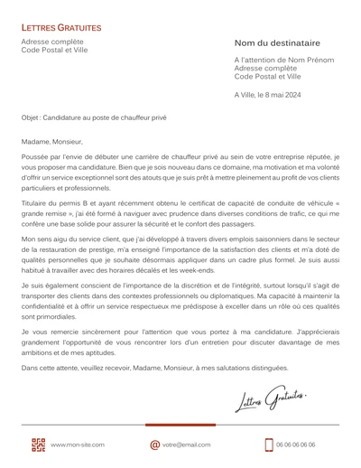 Une lettre de motivation d'un chauffeur