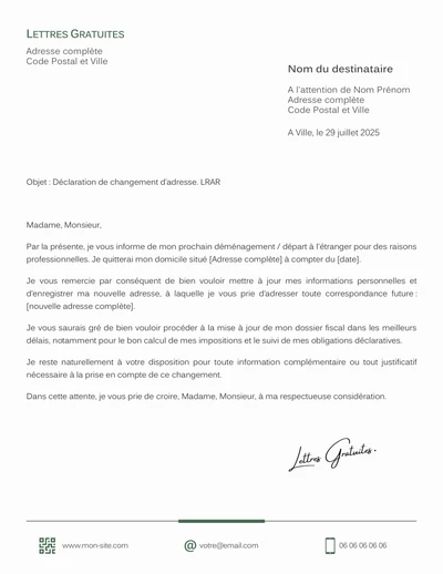 Une lettre pour signaler un changement de situation aux impôts
