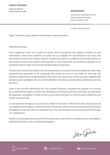 Une lettre de motivation d'un éco-volontaire