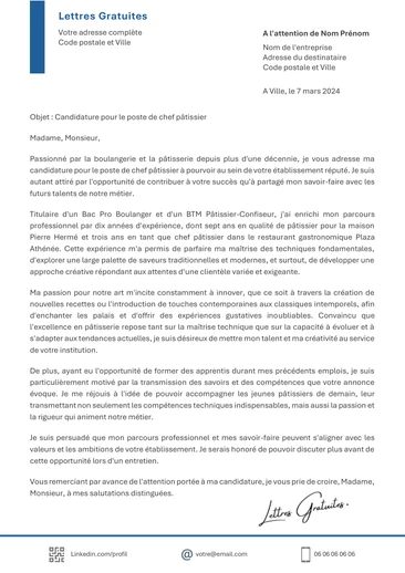 Une lettre de motivation d'un boulanger - pâtissier