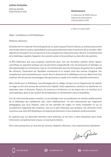 Une lettre de motivation pour le BTS Diététique