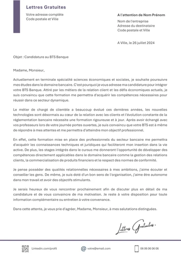 Une lettre de motivation pour le BTS Banque