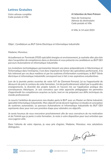 Une lettre de motivation pour le BUT GEII
