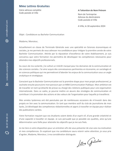 Une lettre de motivation pour la Bachelor Communication