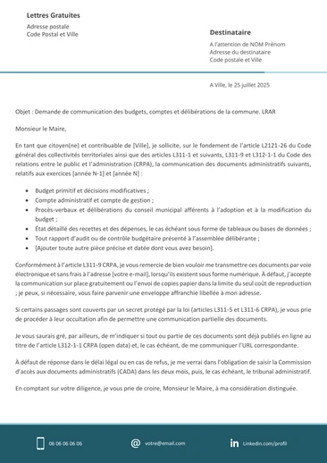 Une lettre pour réclamer la communication des comptes de la commune