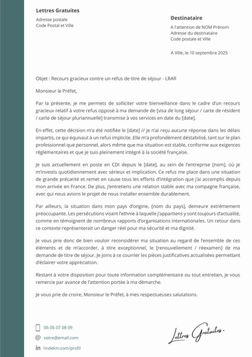 Une lettre de recours après un refus de titre de séjour