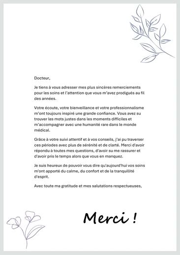 Une lettre de remerciement &agrave; son m&eacute;decin