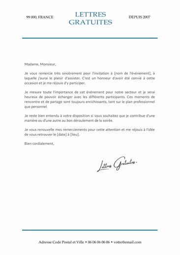 Une lettre de remerciement après une invitation