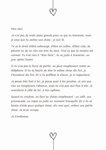 Un message pour r&eacute;conforter et soutenir un ami en deuil