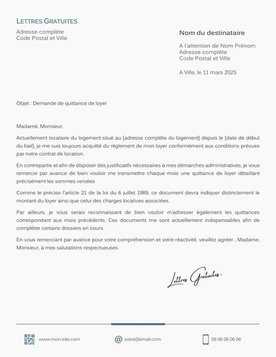 Une lettre pour demander une quittance de loyer
