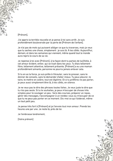 Une lettre de condoléances à une amie qui a perdu son fils
