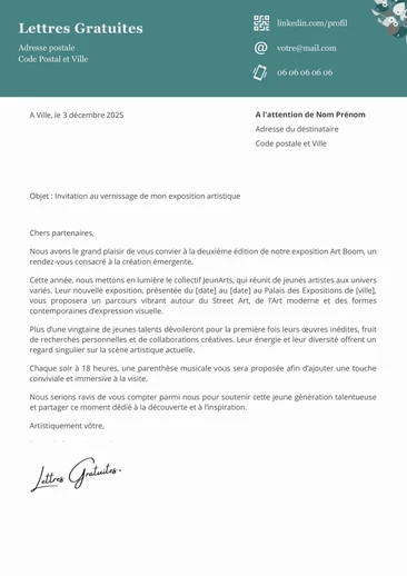 Un exemple d'invitation à un vernissage ou une exposition