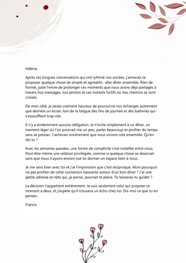 Un texte d'invitation &agrave; d&icirc;ner au restaurant