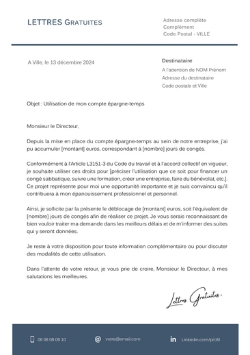 Une lettre pour débloquer son compte épargne temps