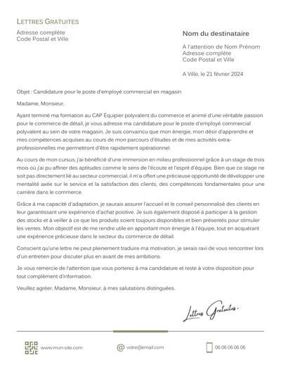 Une lettre de motivation d'un employé commercial