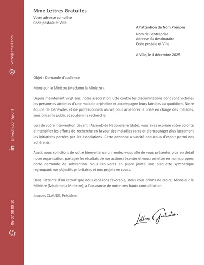 Un exemple de lettre de demande d'audience à un ministre ou un député