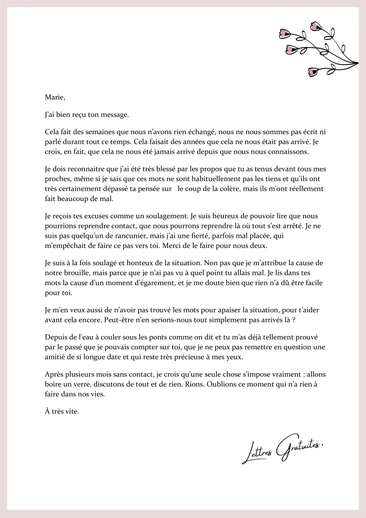 Un exemple de message pour accepter des excuses