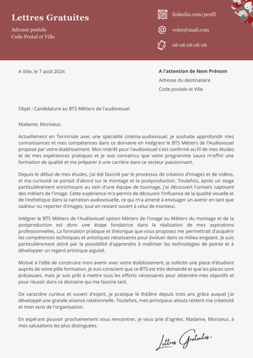 Une lettre de motivation pour le BTS Audiovisuel