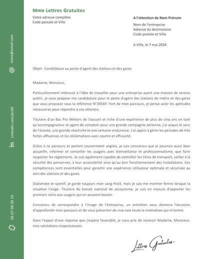 Une lettre de motivation d'un agent RATP