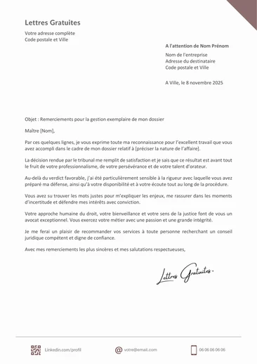 Une lettre de remerciement à son avocat
