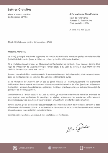 Une lettre d'abandon d'une formation professionnelle
