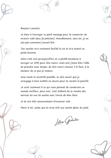Une lettre de remerciement pour un service rendu