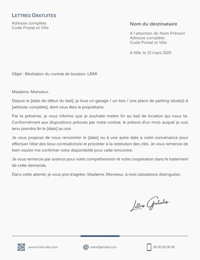 Une lettre de résiliation d'une location de box