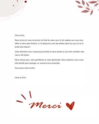 Un mail de remerciement pour le cadeau offert à son enfant