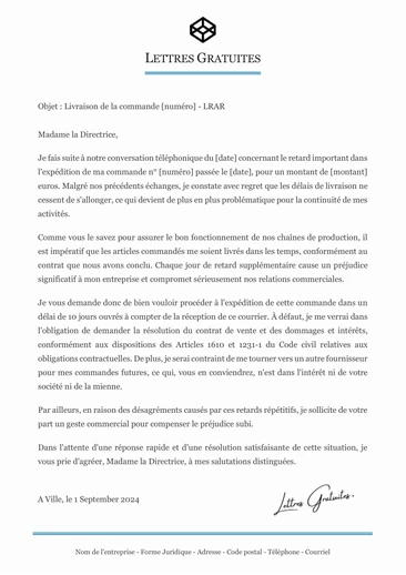 Lettre de réclamation à un fournisseur