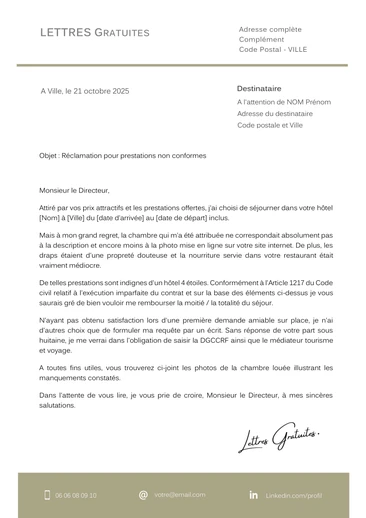 Une lettre de réclamation au directeur de l'hôtel