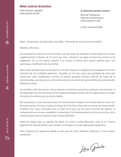 Une lettre de réclamation au service client Orange
