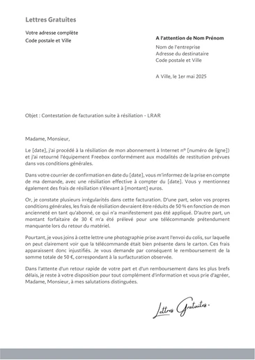 Une lettre de réclamation à Free