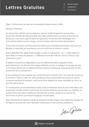 Une lettre de réclamation après un déménagement (d&a