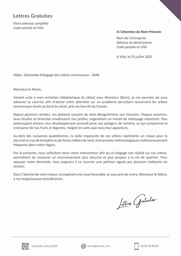 Une lettre pour signaler un problème dans l'espace public