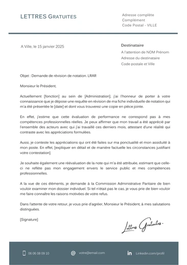 Une lettre de recours contre son évaluation professionnelle